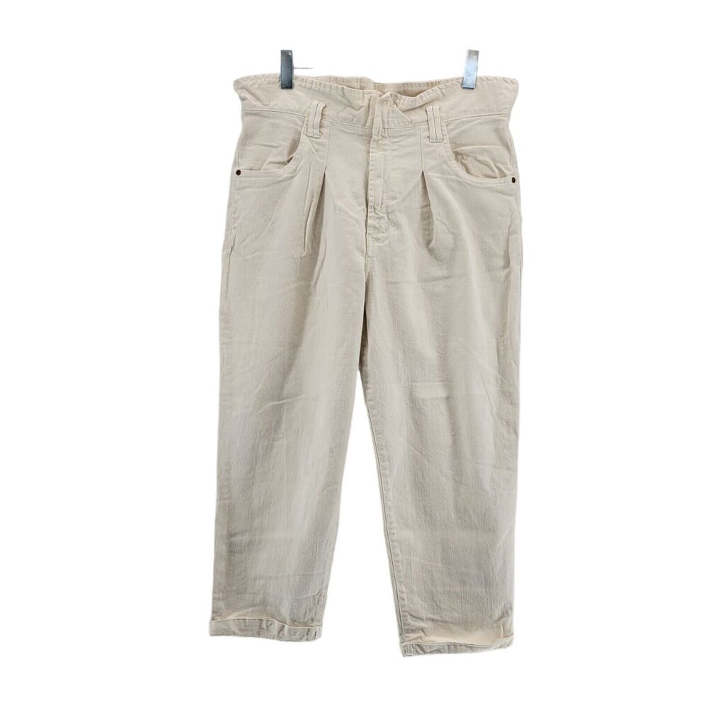 Lanca Perfume Paper Bag Wide Leg Pleated Cropped Jeans SZ 42 Off White 34" Waist